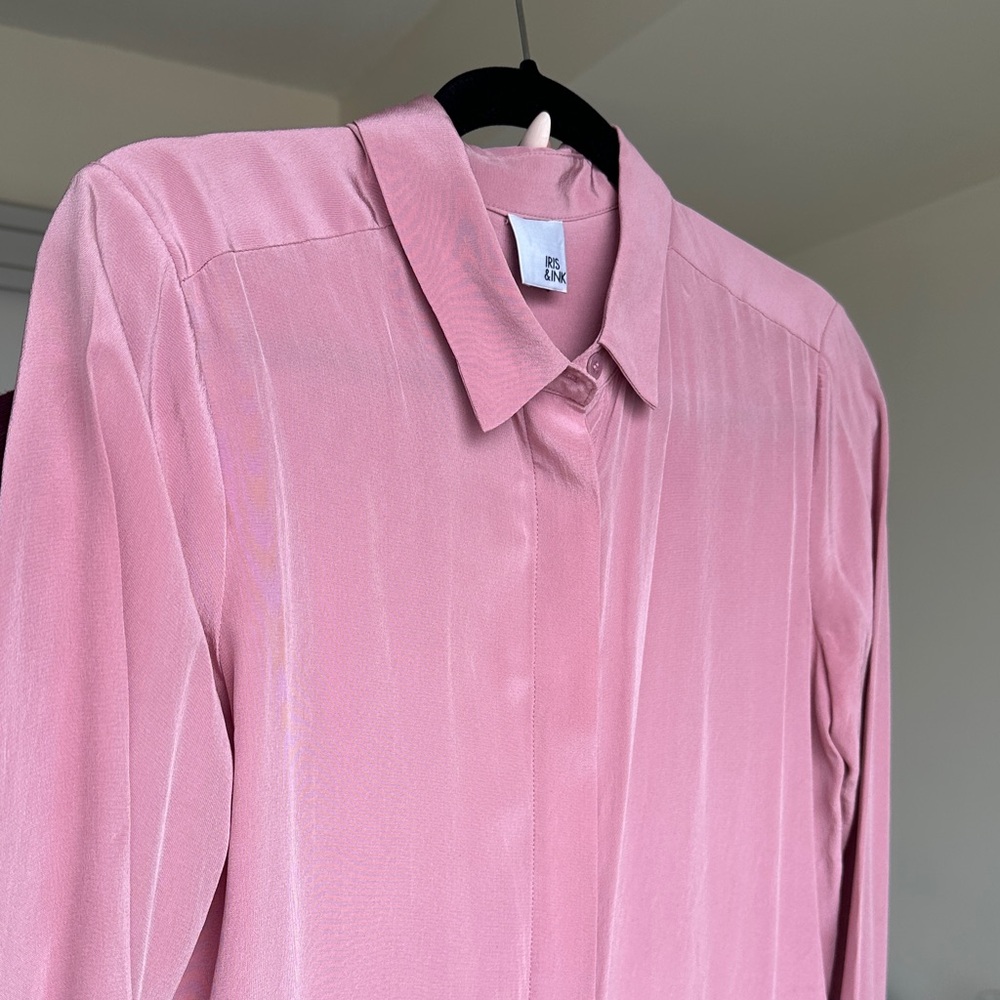100% Silk Iris & Ink Button-Up Blouse | Dusty Rose Pink